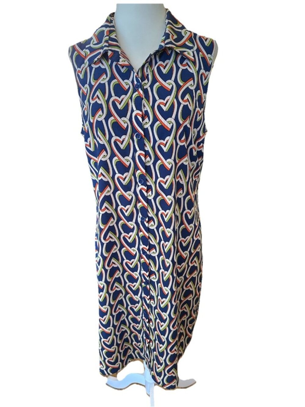 Cabi Shift Dress Sleeveless Heart Print Blue White Orange Green Small